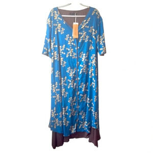 NWT Tendency Women’s maxi dress Sz M Blue floral button front double lined